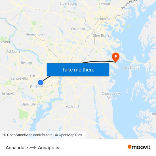 Annandale to Annapolis map