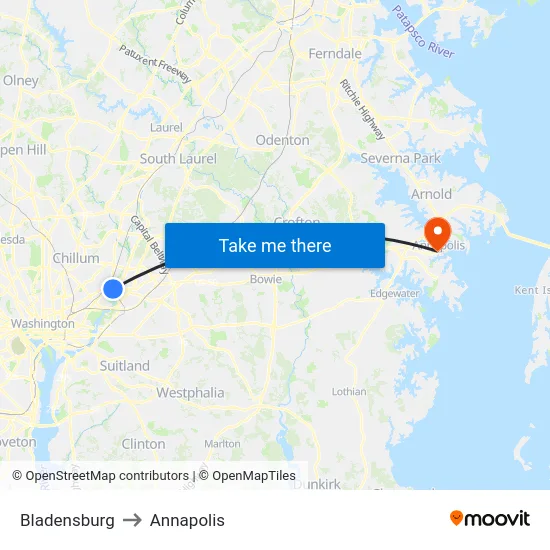 Bladensburg to Annapolis map