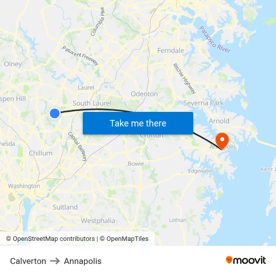 Calverton to Annapolis map