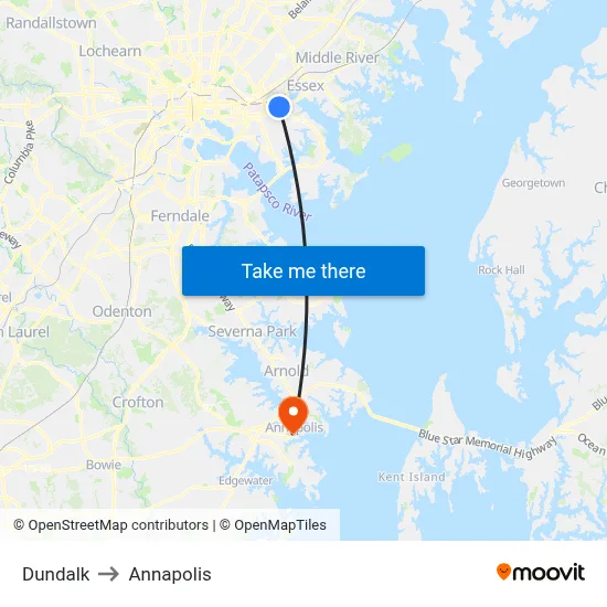 Dundalk to Annapolis map