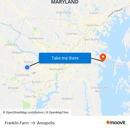 Franklin Farm to Annapolis map