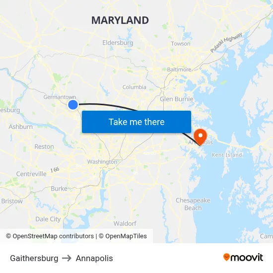 Gaithersburg to Annapolis map