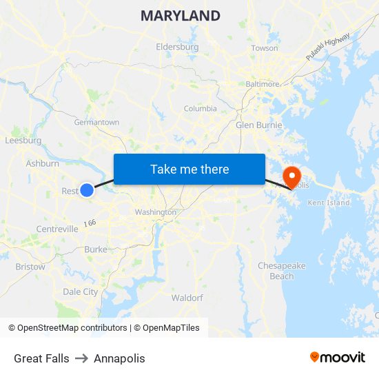 Great Falls to Annapolis map