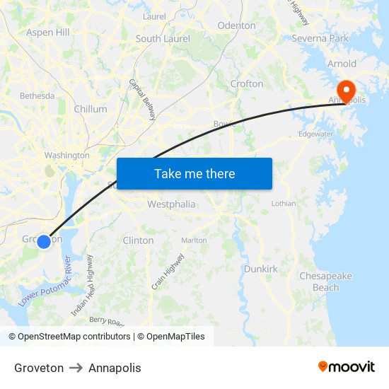 Groveton to Annapolis map