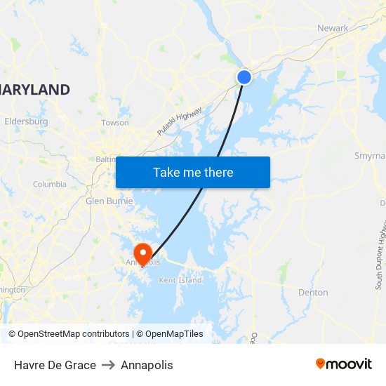 Havre De Grace to Annapolis map