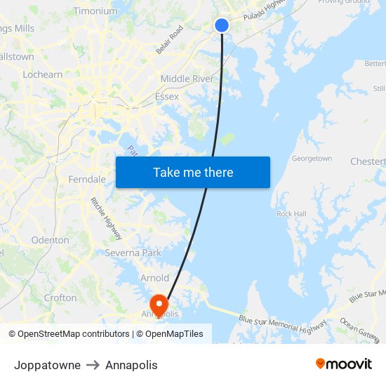 Joppatowne to Annapolis map