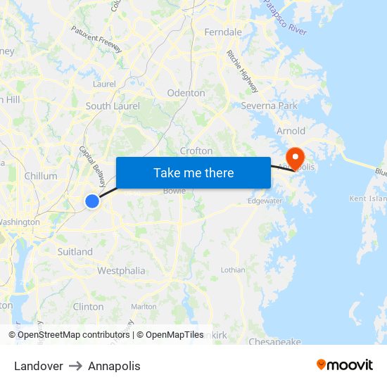 Landover to Annapolis map