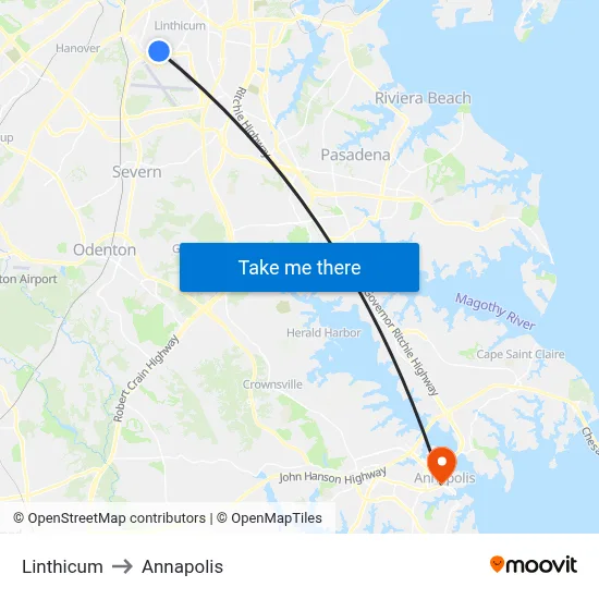 Linthicum to Annapolis map