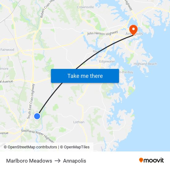 Marlboro Meadows to Annapolis map