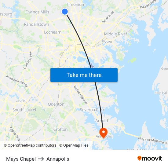 Mays Chapel to Annapolis map