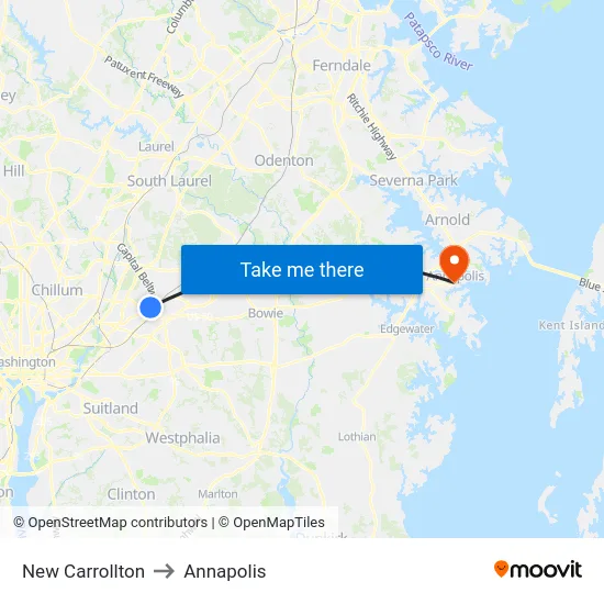 New Carrollton to Annapolis map