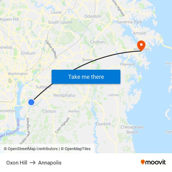 Oxon Hill to Annapolis map