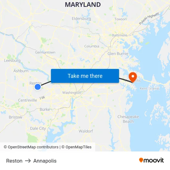 Reston to Annapolis map