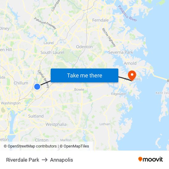 Riverdale Park to Annapolis map