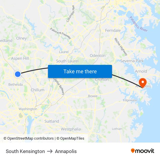 South Kensington to Annapolis map