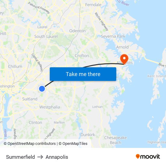 Summerfield to Annapolis map