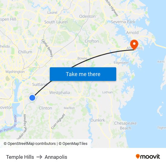 Temple Hills to Annapolis map