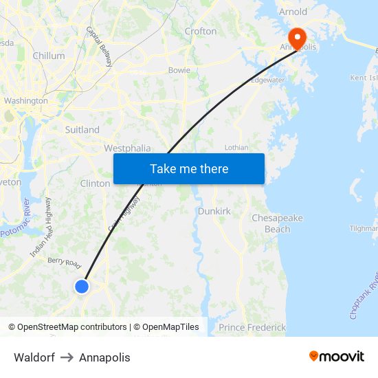 Waldorf to Annapolis map