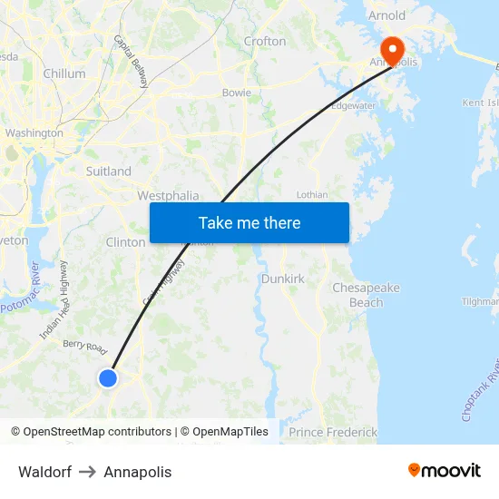 Waldorf to Annapolis map
