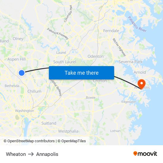 Wheaton to Annapolis map