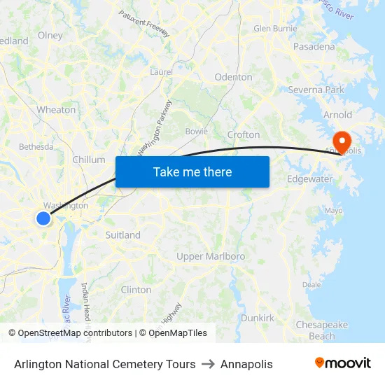 Arlington National Cemetery Tours to Annapolis map