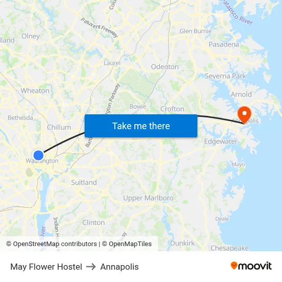 May Flower Hostel to Annapolis map