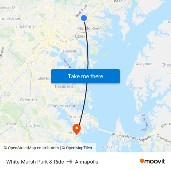 White Marsh Park & Ride to Annapolis map