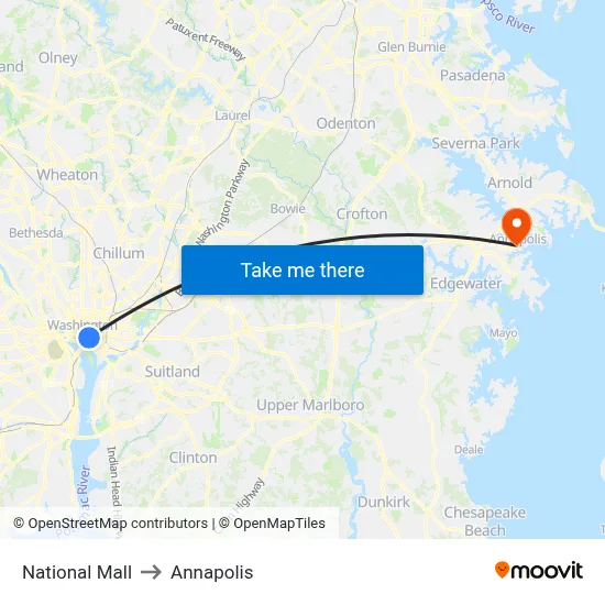 National Mall to Annapolis map