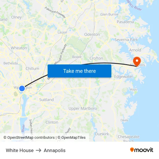 White House to Annapolis map