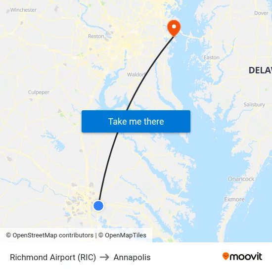Richmond Airport (RIC) to Annapolis map