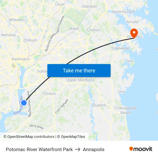 Potomac River Waterfront Park, 10981 Riverview Rd to Annapolis map