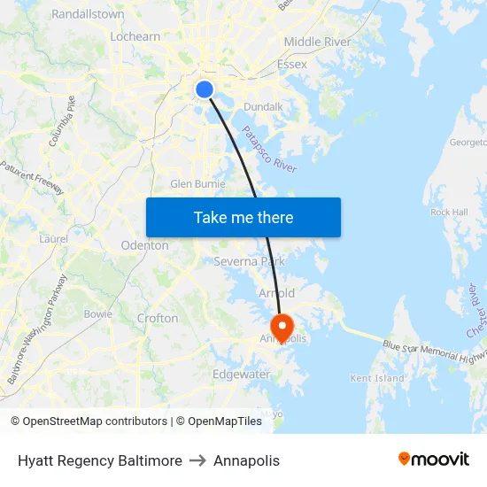 Hyatt Regency Baltimore to Annapolis map