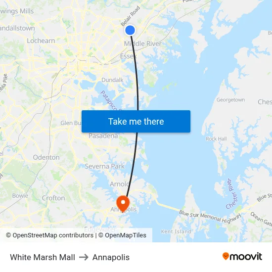 White Marsh Mall to Annapolis map