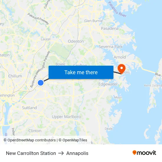 New Carrollton Station to Annapolis map