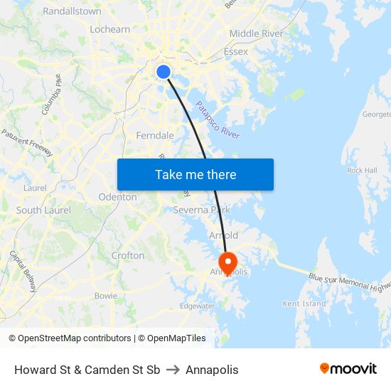 Howard St & Camden St Sb to Annapolis map