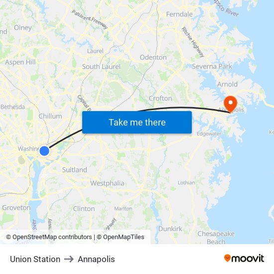 Union Station to Annapolis map