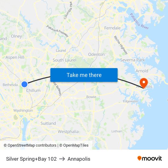 Silver Spring+Bay 102 to Annapolis map