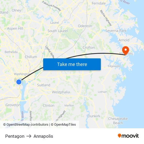 Pentagon to Annapolis map