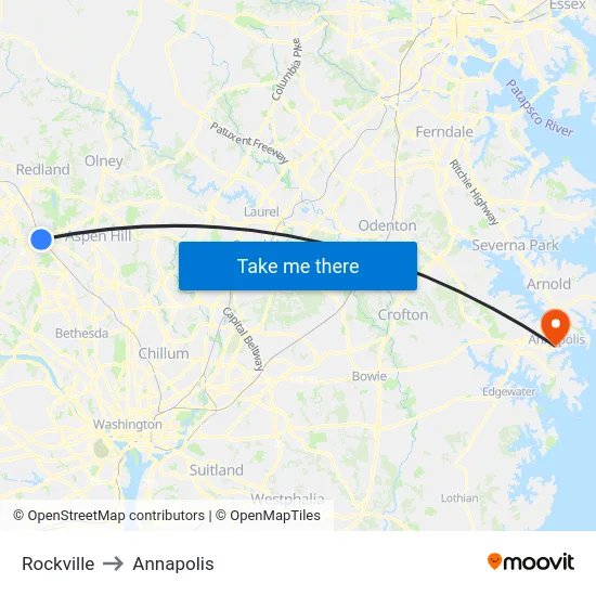 Rockville to Annapolis map