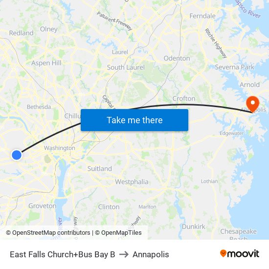 East Falls Church+Bay B to Annapolis map