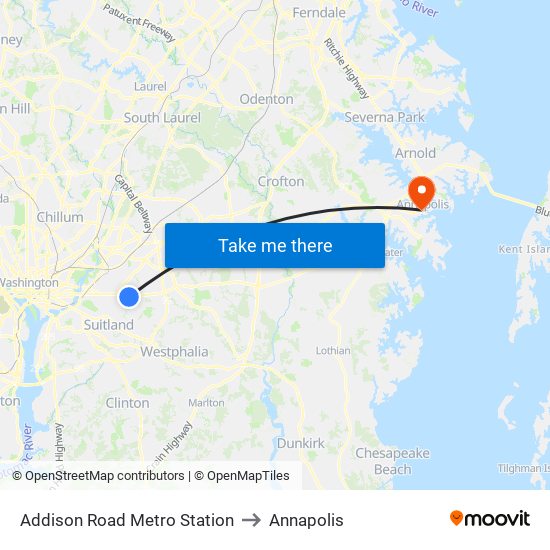 Addison Road Metro Station to Annapolis map