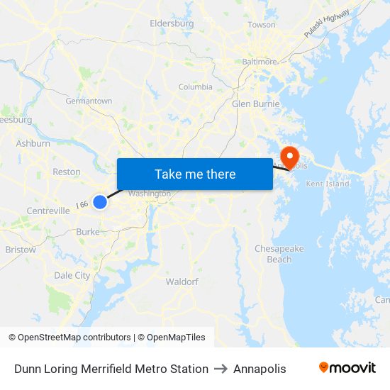 Dunn Loring Merrifield Metro Station to Annapolis map