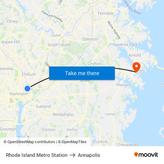 Rhode Island Metro Station to Annapolis map