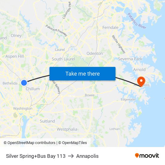 Silver Spring+Bay 113 to Annapolis map