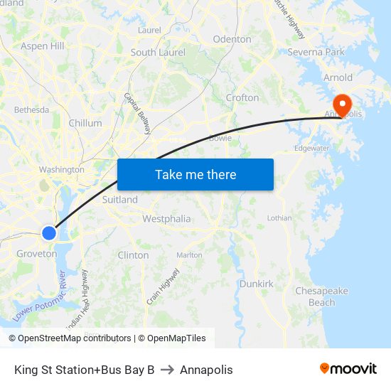 King Street-Old Town+Bay B to Annapolis map