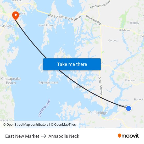 East New Market to Annapolis Neck map