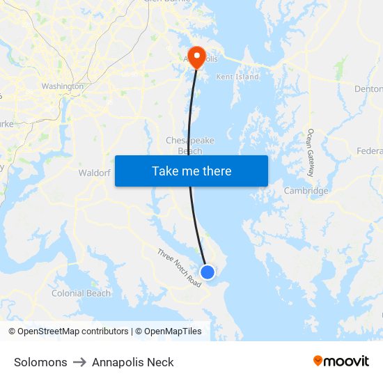 Solomons to Annapolis Neck map