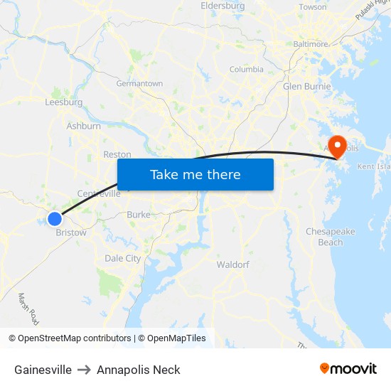 Gainesville to Annapolis Neck map