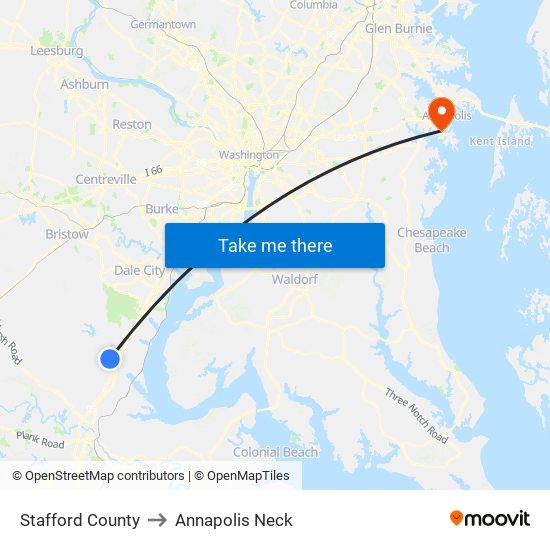 Stafford County to Annapolis Neck map