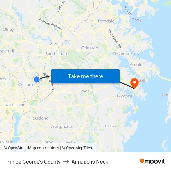 Prince George's County to Annapolis Neck map
